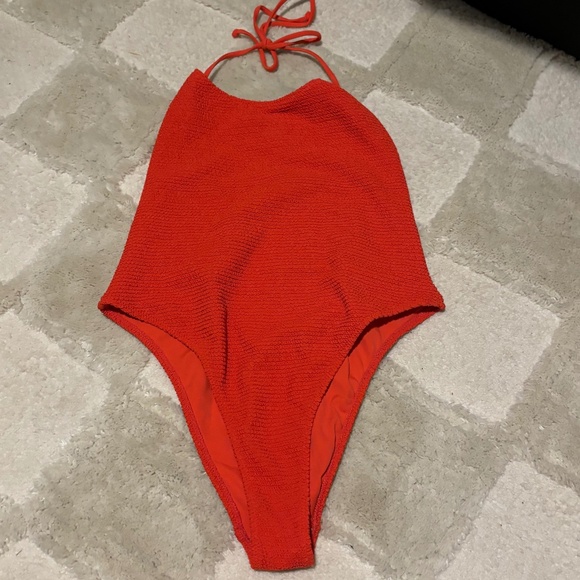 Red High Waisted One-Piece Swim Suit - Picture 1 of 2